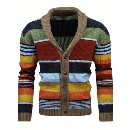 Men's Colorblock Lapel Sweater Jacket