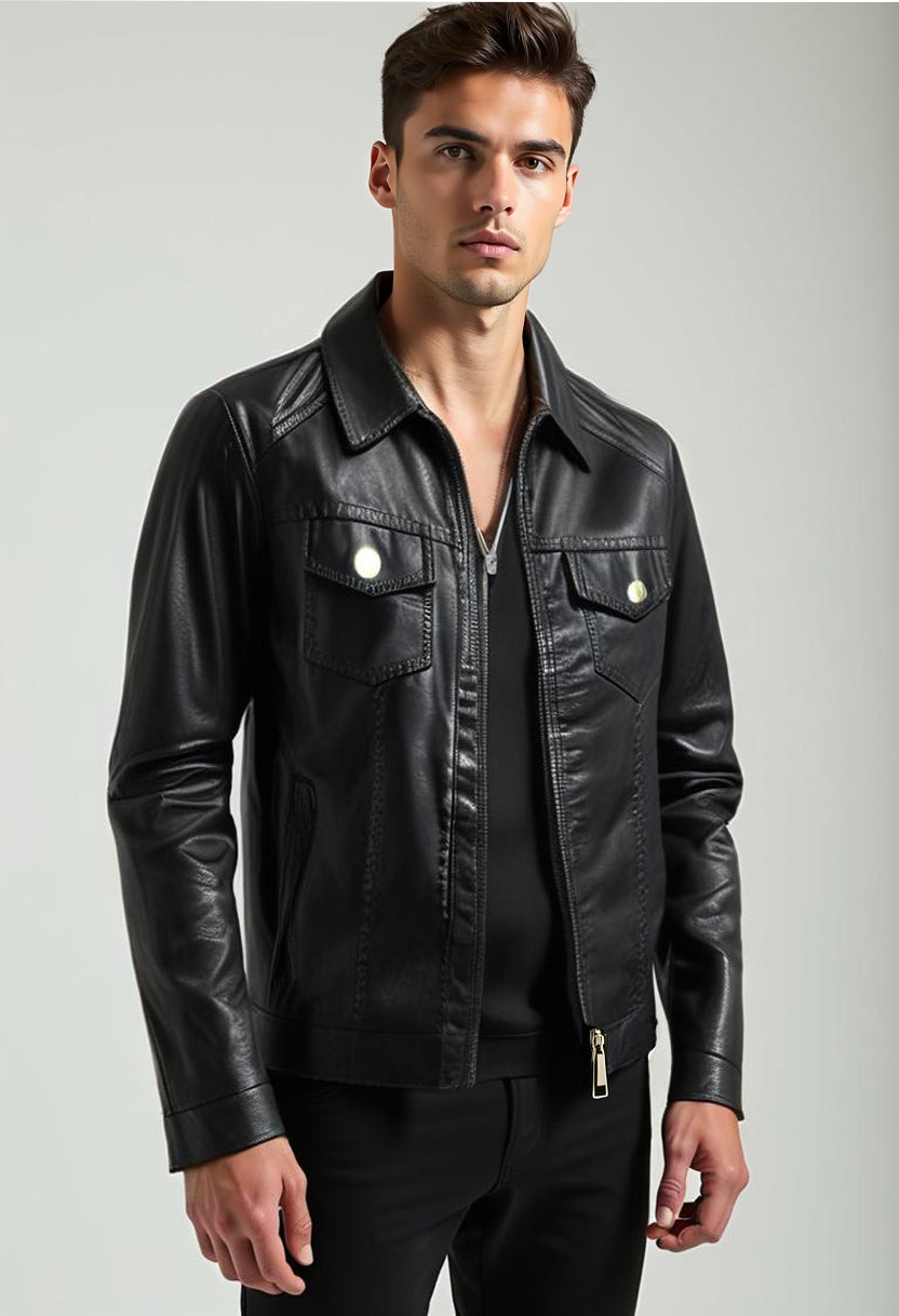 Men's Lapel Leather Biker Jacket