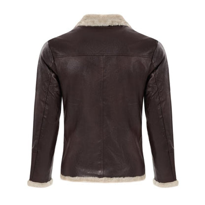 Men's Vintage Thick Warm Fur Lapel Zipper Slim Fit Leather Jacket